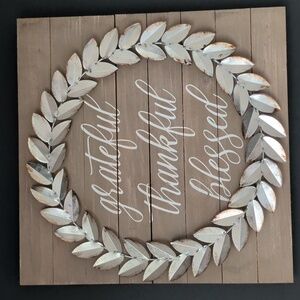 Wooden & Silver Leaf Wreath Wall Art